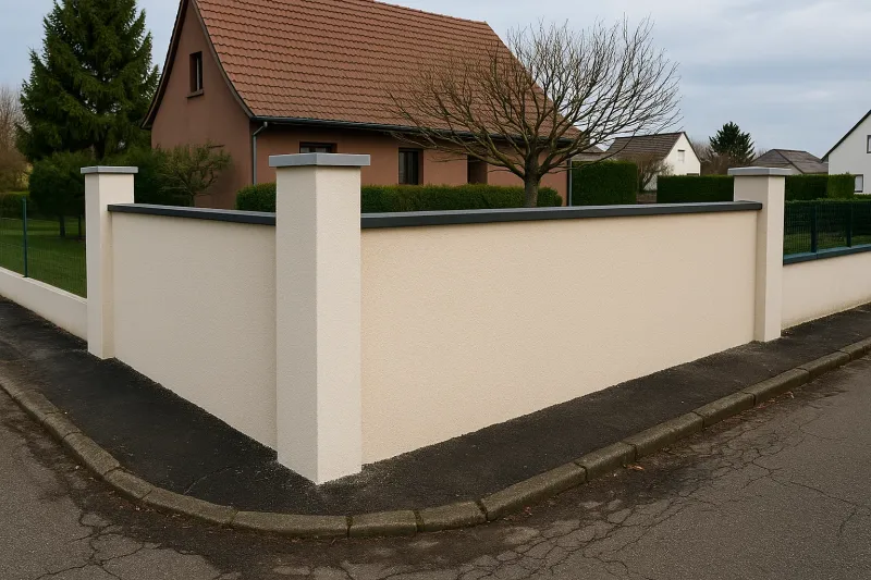 Réparation de mur suite à sinistre avec piliers, crépi et couvertines à Duttlenheim (67120) près de Strasbourg