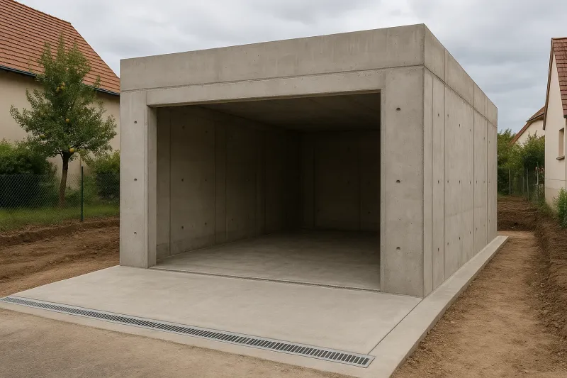 Construction de garage avec murs béton banché, dalle renforcée et caniveau béton à Rosheim dans le Bas-Rhin