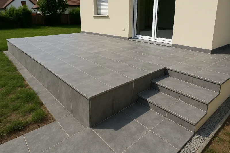 Pose de grès cérame sur une terrasse et escalier avec finitions complètes à Ittenheim dans le Bas-Rhin (67117)